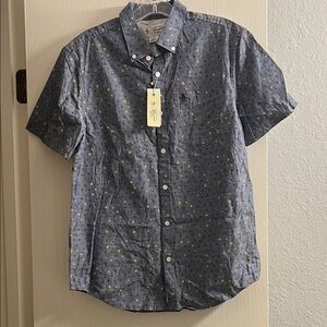 Original Penguin Blue Short Sleeve Shirt with Yellow Pattern